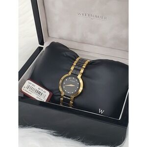 Wittnauer 12P103 Black Ceramic Gold Plated Diamond Women's Watch $675 12 Diamond